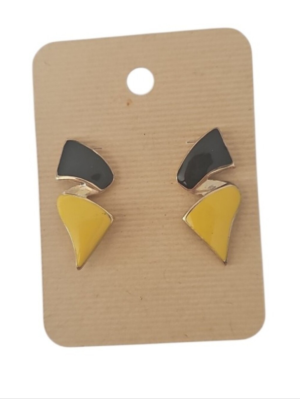 Vintage Black Yellow Geometric Post Earrings Abstract Modernist Retro Chic Artsy